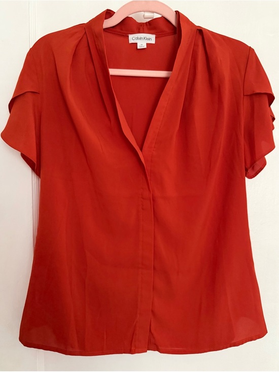 Calvin Klein Tops - NWOT Calvin Klein Women's Orange Silky Tulip-Sleeve Blouse Medium